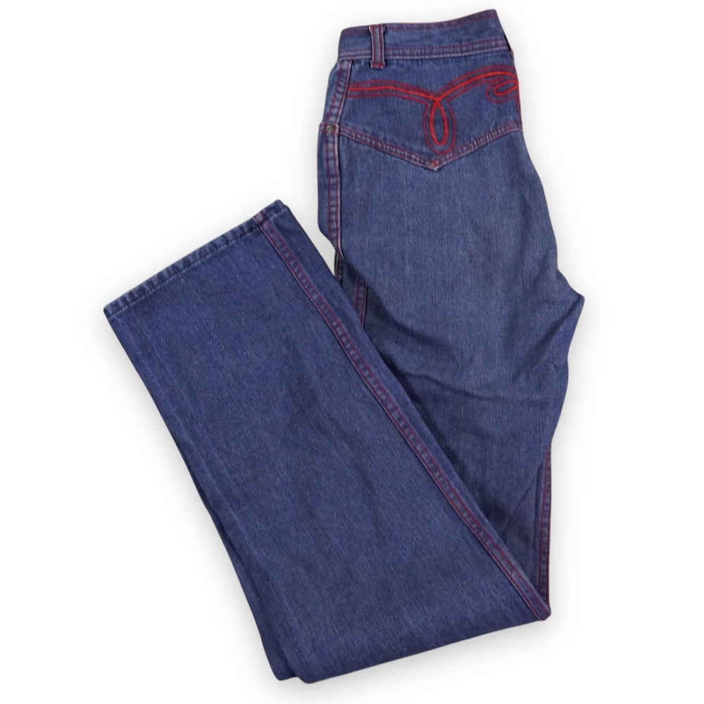 VTG Best Made‎ BM Jeans Womens 9 Blue High Rise Western Bootcut Denim Red Stitch